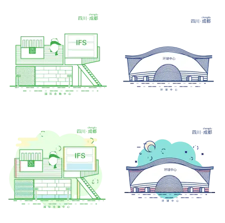 中国城市地标建筑插图设计